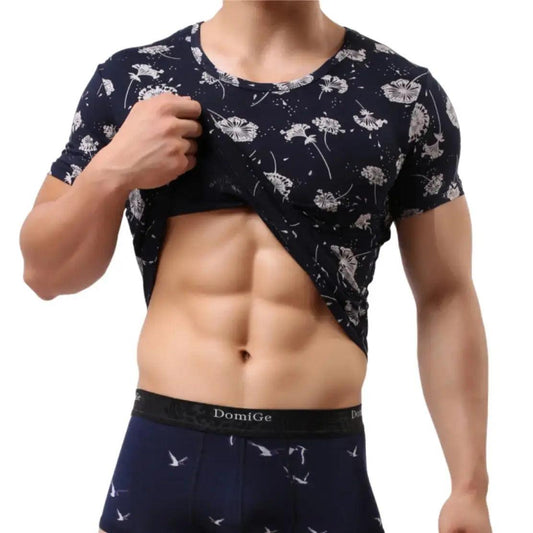 Deep Blue Printed Modal Blend T-Shirt with Stretchy Elastane Men Shirt - His Inwear