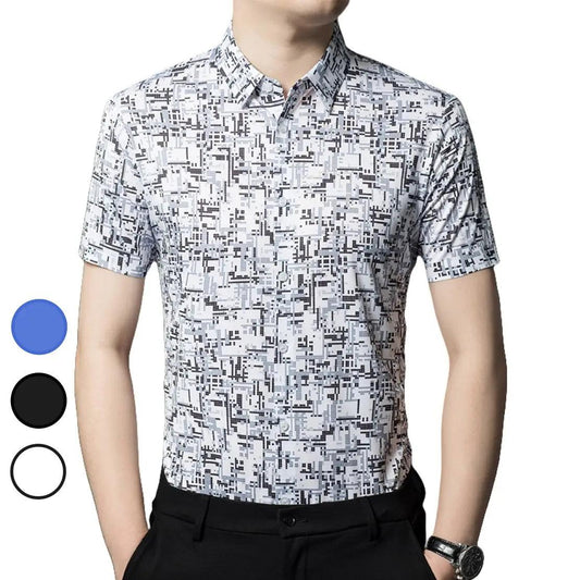 DomiGe 2024 Summer New Men's Blouse - Ice Silk Business Casual Printed Blouse - His Inwear