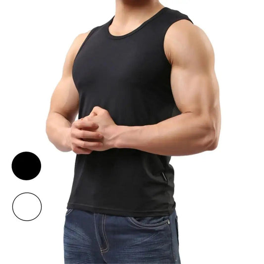 Men's Black Cotton Blend Sleeveless Tank Top with Lycra Stretch UnderShirt - His Inwear