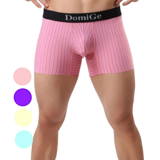 Men's Mid-Rise Striped Boxers with Seamless Leg Design and Silver Logo Waistband Male Underwears - His Inwear