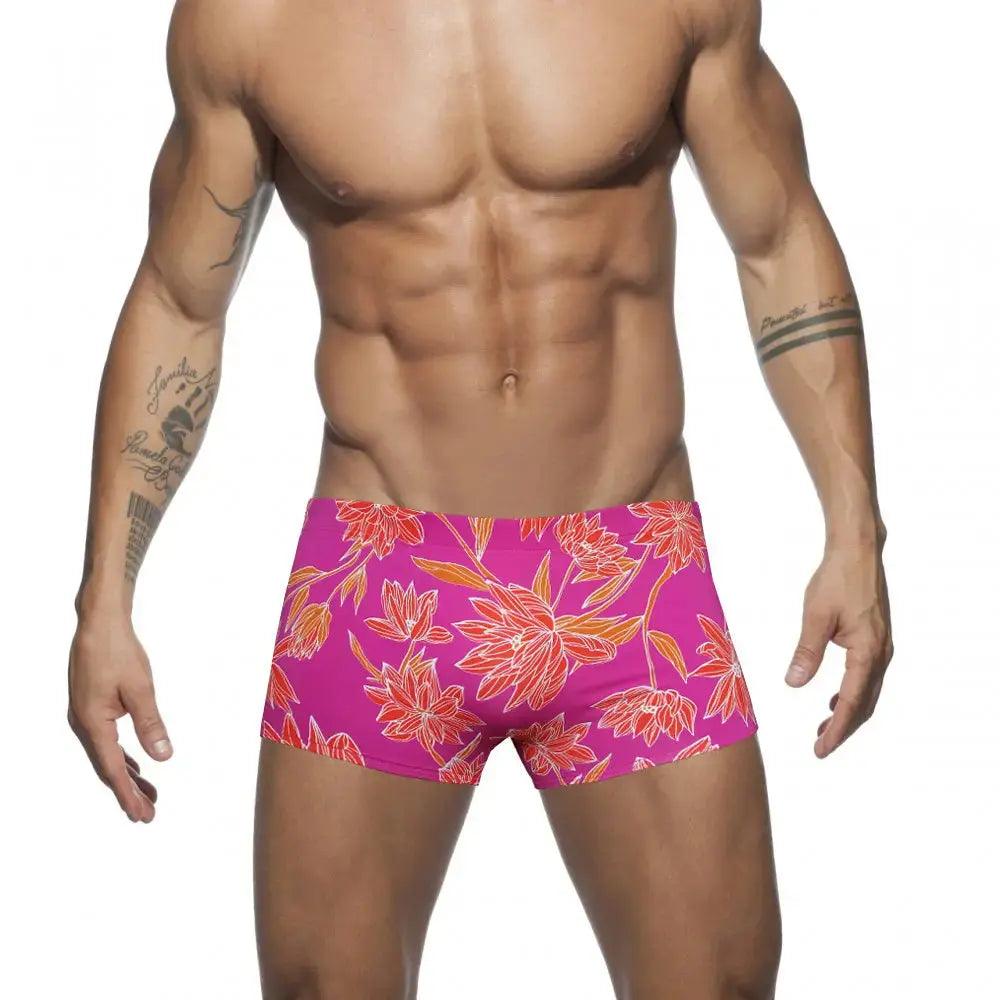 Men's Printed Low-Rise Swim Boxers with Drawstring – Quick-Dry Nylon, European Style - His Inwear