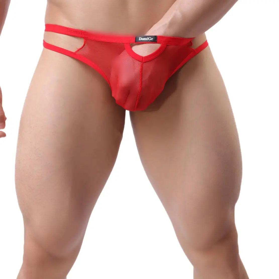 Men's Underwear with Elastic Waistband and Hollow Design G-String - His Inwear