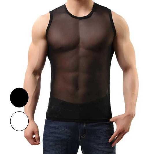 Men Sexy Shirt Sheer Stretchy Blend Male Underwear Tops - His Inwear