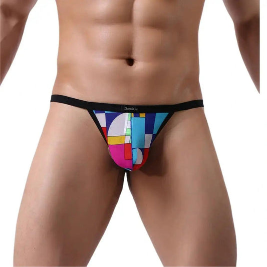 Print Men's T-Back Thong with Lycra Mesh Fabric - His Inwear